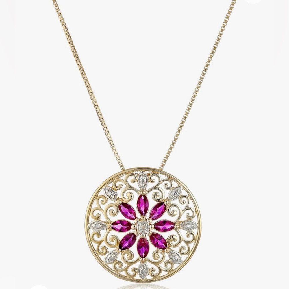 18k yellow gold plated sterling silver gemstone Mandala pendant necklace
